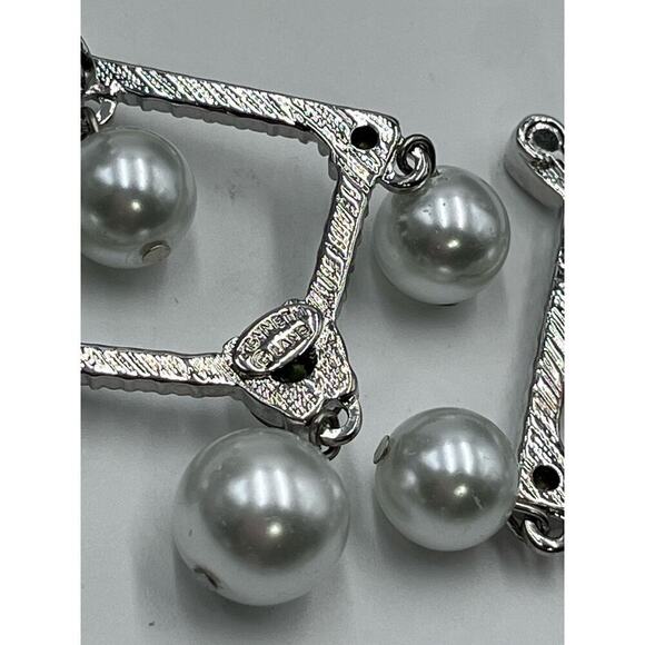 Kenneth Jay Lane White Pearl Crystal Silver Tone Chandelier Clip Earrings New - Picture 9 of 14